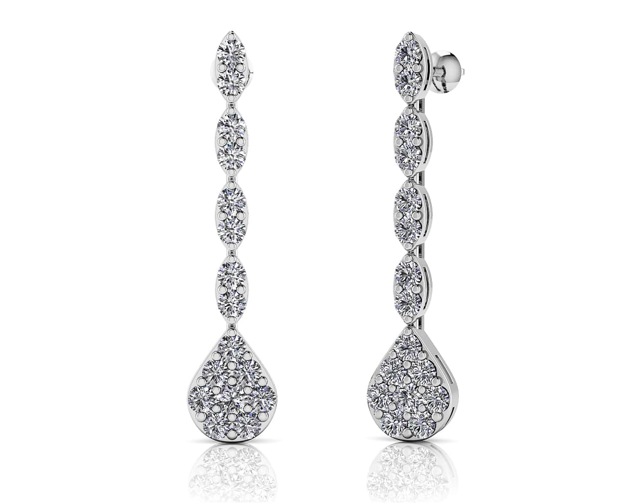 Sparkling Pear Drop Cluster Earrings Diamond with 1.96 ct.(finished) 2.5mm, 2.75mm
